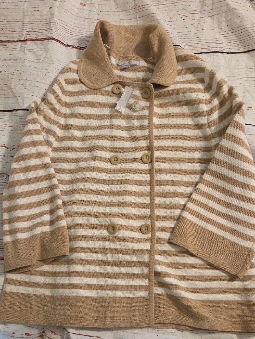 Old Navy Girls' Double-Breasted Striped Pea Coat - Tan & White